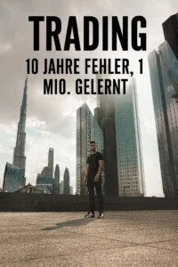 Trading Erfolgsgeschichte, Trader vor Skyline mit Schriftzug